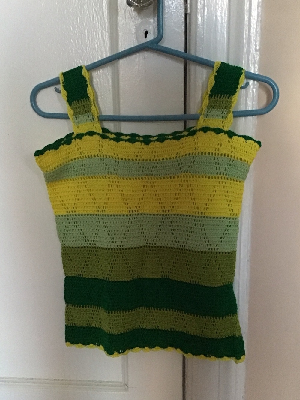 Handmade Crochet Tank Top in Yellow and Green Stripes